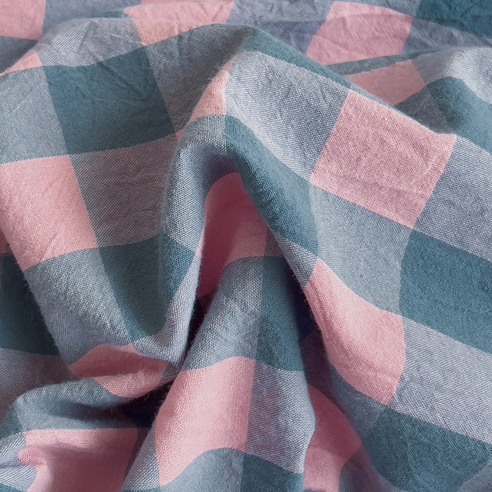 91家纺网 家纺一手货源 找家纺 大柏树 2025新款A类色织全棉水洗棉单品系列-单被套 粉灰小格