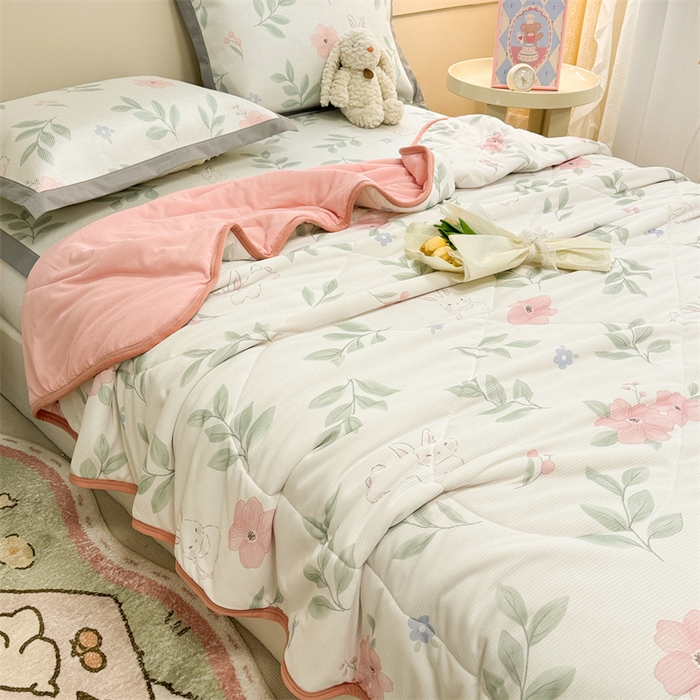 91家纺网 家纺一手货源 找家纺 沐慕 2024新款小清新华夫格印花冰藤夏被四件套 华夫格-莫妮卡