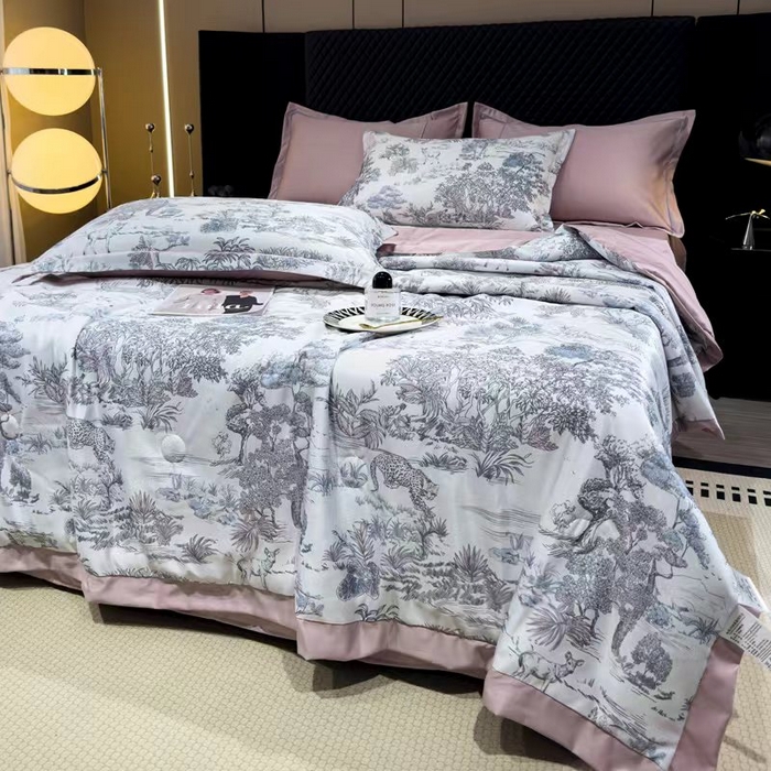 91家纺网 家纺一手货源 找家纺 丽卡家纺  2024新款夏被四件套 紫荆花园