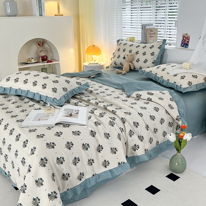 91家纺网 家纺一手货源 找家纺 富之航 2024新款时尚舒适泡泡棉夏被四件套晴朗