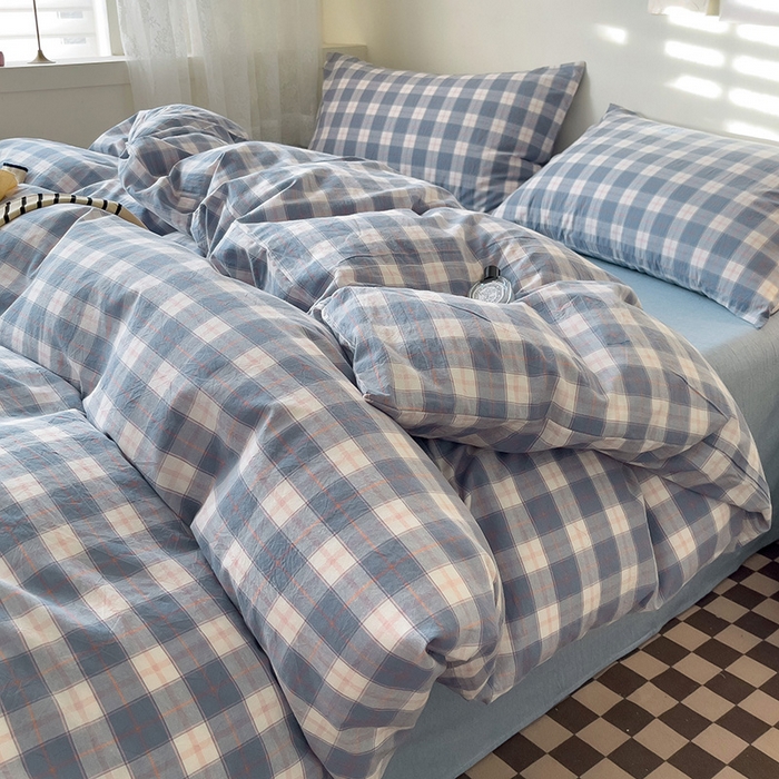 91家纺网 家纺一手货源 找家纺 大柏树 2025新款A类色织全棉水洗棉单品系列-四件套 简兮兰