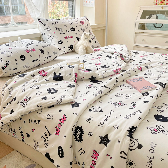 91家纺网 家纺一手货源 找家纺 沐慕 2024新款小清新加厚亲肤针织棉夏被 甜酷派对