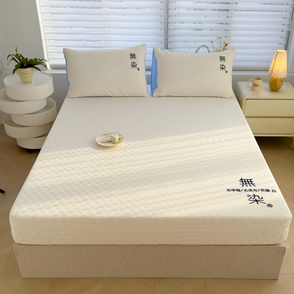 91家纺网 家纺一手货源 找家纺 灰鲸 新款A类提花双层纱无染刺绣床笠 无染-奶油白