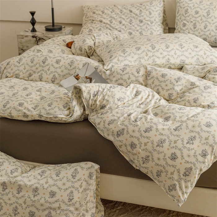 91家纺网 家纺一手货源 找家纺 瑞米家居 2024新款A类全棉针织棉四件套 觅风拾花