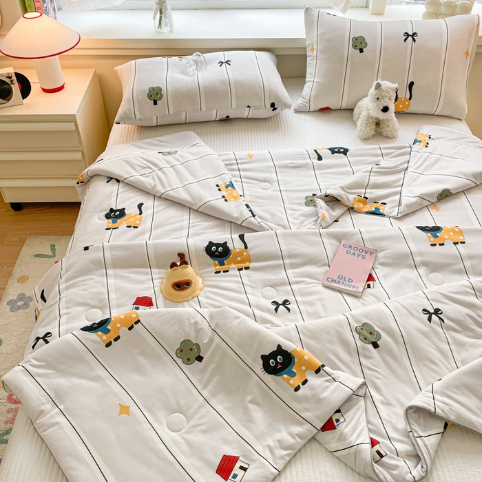 91家纺网 家纺一手货源 找家纺 沐慕 2024新款小清新加厚亲肤针织棉夏被 喵喵屋