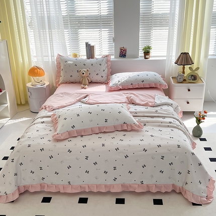 富之航 2024新款时尚舒适泡泡棉夏被四件套蝴蝶结