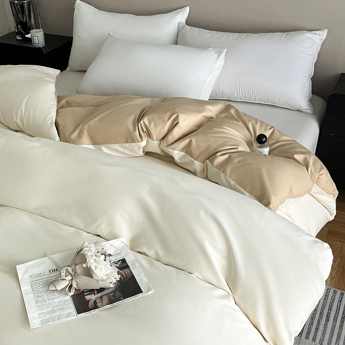 91家纺网 家纺一手货源 找家纺 澳梵2024新款60s全棉纯色单品被套 奶昔白-奇遇金