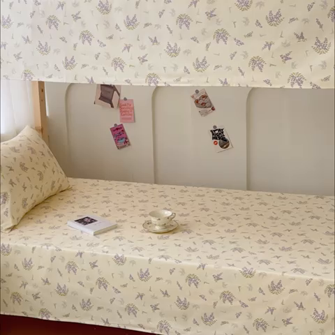 91家纺网 家纺一手货源 找家纺 金丝鸟 2024新款学生款A类全棉老粗布床单 薰衣草