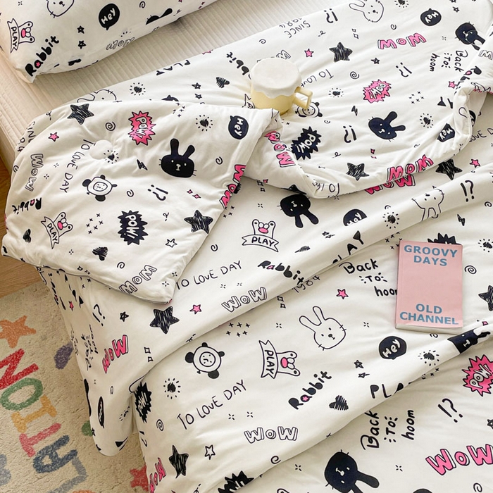 91家纺网 家纺一手货源 找家纺 沐慕 2024新款小清新加厚亲肤针织棉夏被 甜酷派对