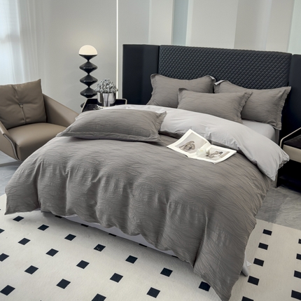 金丝鸟家纺 2024新款全棉水洗棉提花四件套 水漾 浅灰