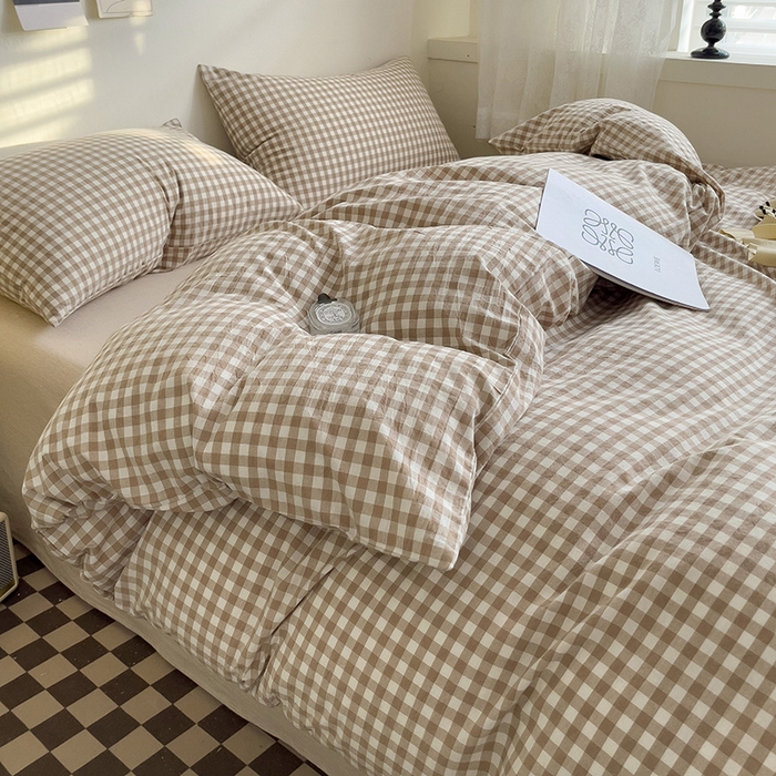 91家纺网 家纺一手货源 找家纺 大柏树 2025新款A类色织全棉水洗棉单品系列-四件套 米小格