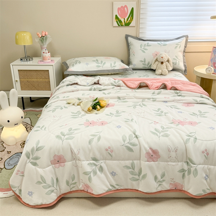 91家纺网 家纺一手货源 找家纺 沐慕 2024新款小清新华夫格印花冰藤夏被四件套 华夫格-莫妮卡