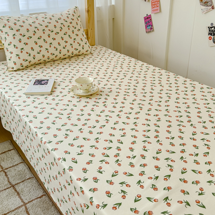 91家纺网 家纺一手货源 找家纺 金丝鸟 2024新款学生款A类全棉老粗布床单 花圃