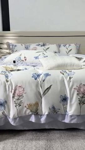 91家纺网 家纺一手货源 找家纺 榻尚家居 2024新款天丝棉数码印花四件套 紫萱花