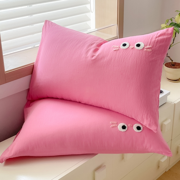 91家纺网 家纺一手货源 找家纺 梵克保罗 2024新款卡通水洗棉毛巾绣四件套 可爱猫-粉