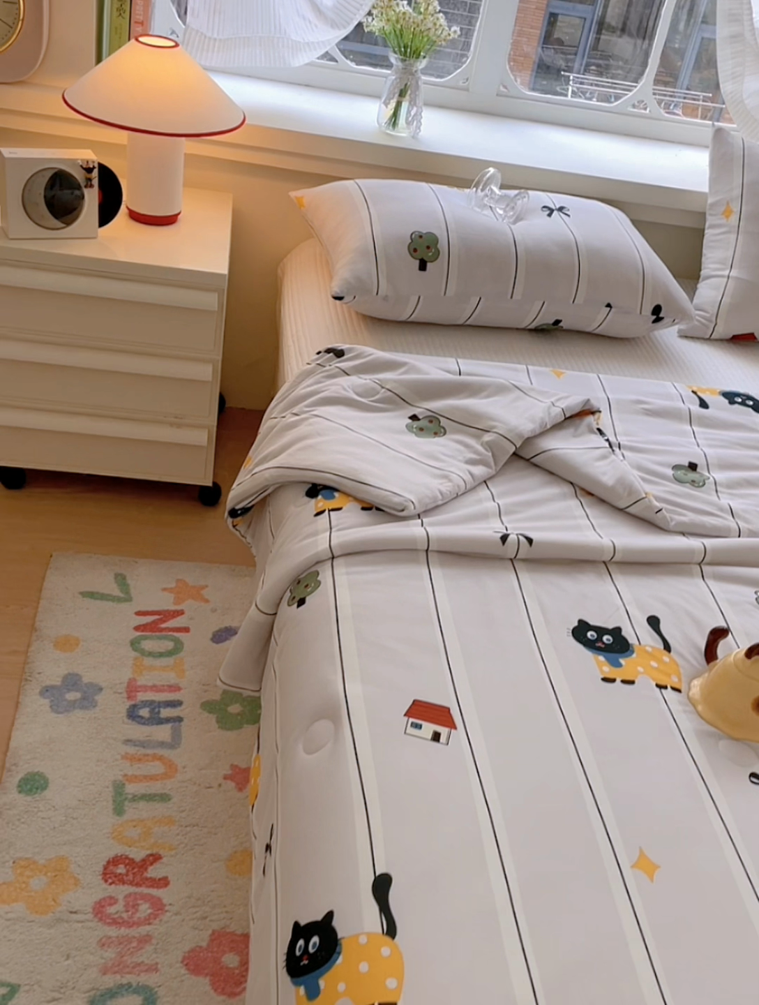 91家纺网 家纺一手货源 找家纺 沐慕 2024新款小清新加厚亲肤针织棉夏被 喵喵屋