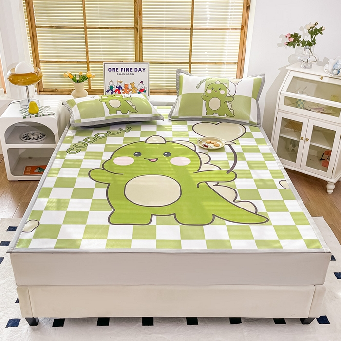 91家纺网 家纺一手货源 找家纺 栩裕纺织 2024新款数码印花1200D碳光牛奶冰丝席 格子恐龙