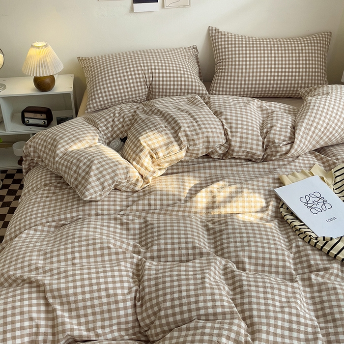 91家纺网 家纺一手货源 找家纺 大柏树 2025新款A类色织全棉水洗棉单品系列-四件套 米小格