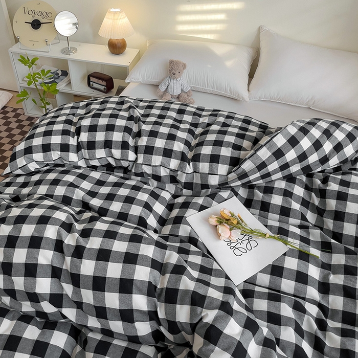 91家纺网 家纺一手货源 找家纺 大柏树 2025新款A类色织全棉水洗棉单品系列-单被套 黑白中格