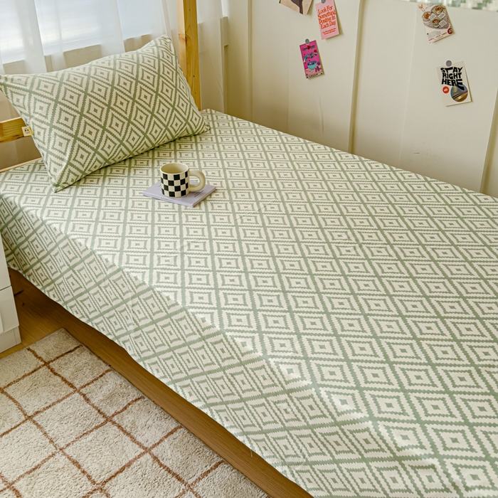 91家纺网 家纺一手货源 找家纺 金丝鸟 2024新款学生款A类全棉老粗布床单 围城 绿