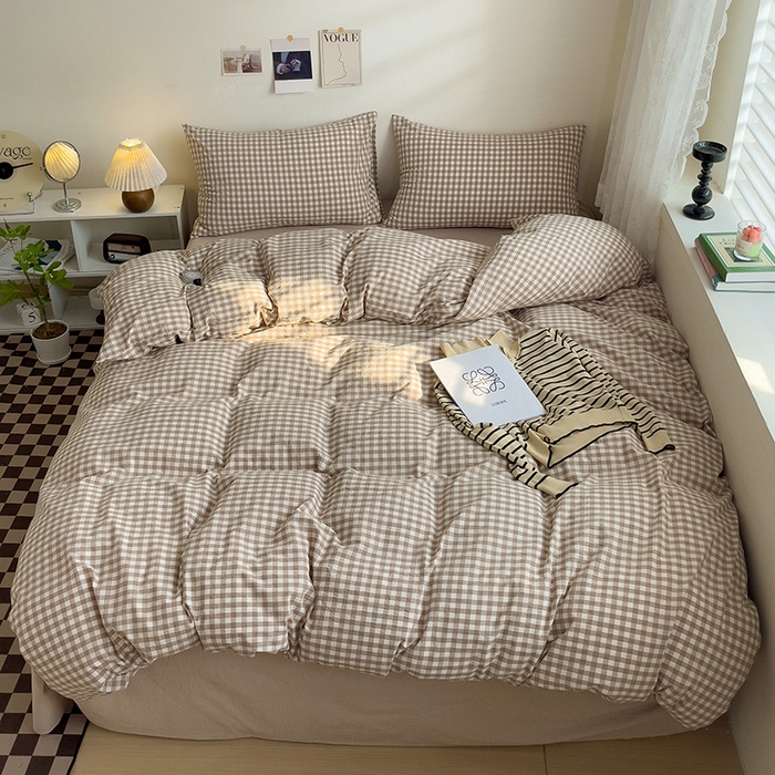 91家纺网 家纺一手货源 找家纺 大柏树 2025新款A类色织全棉水洗棉单品系列-四件套 米小格