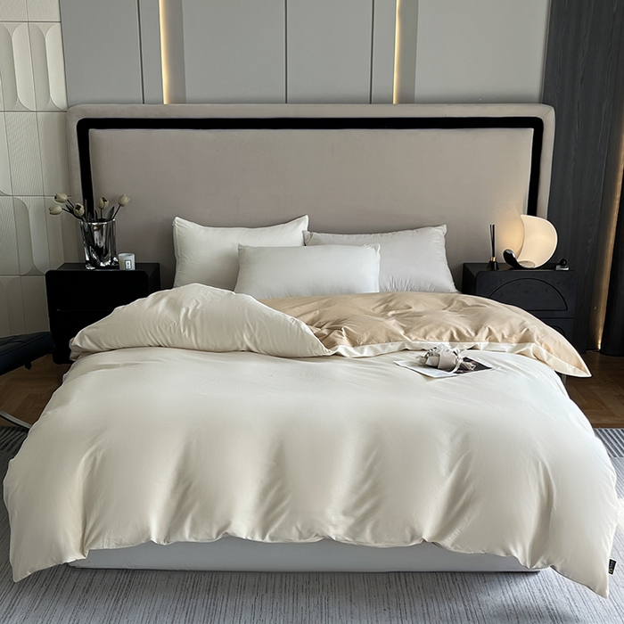 91家纺网 家纺一手货源 找家纺 澳梵2024新款60s全棉纯色单品被套 奶昔白-奇遇金