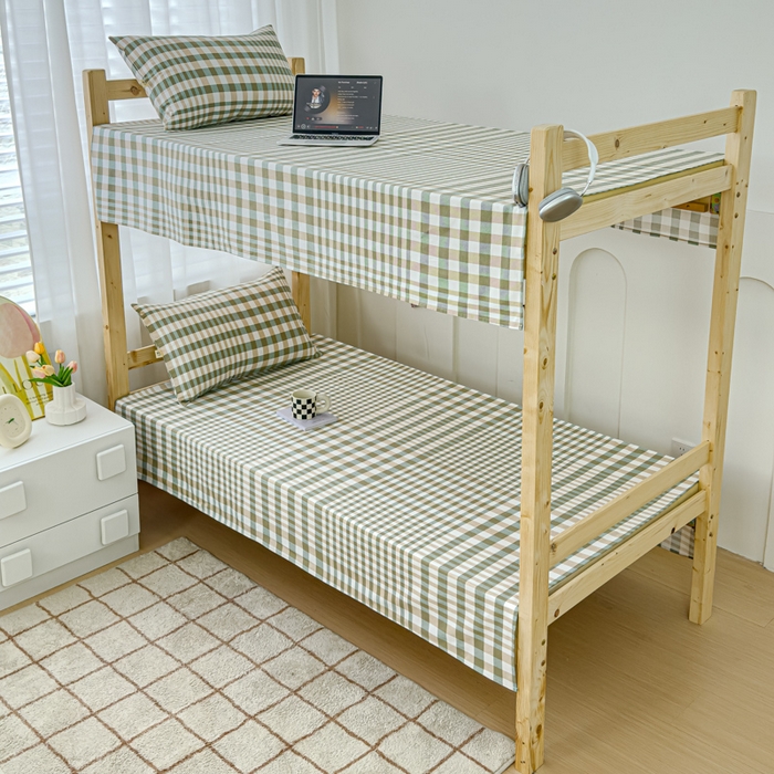 91家纺网 家纺一手货源 找家纺 金丝鸟 2024新款学生款A类全棉老粗布床单 绿小格