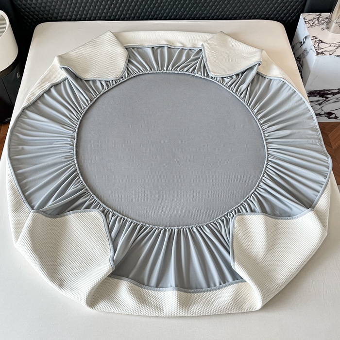 91家纺网 家纺一手货源 找家纺 子曰 2024新款PE中分子凉席 米白床笠款