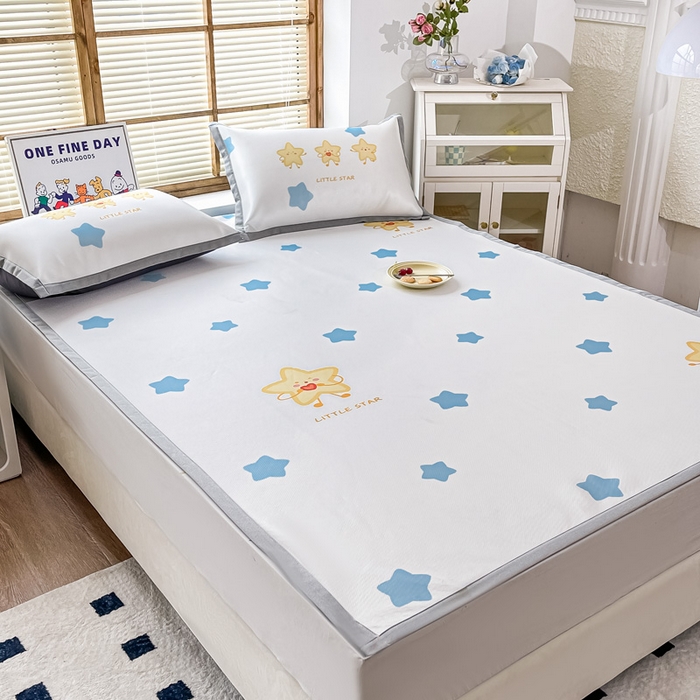 91家纺网 家纺一手货源 找家纺 栩裕纺织 2025款数码印花1200D碳光牛奶冰丝凉席 晚安啦