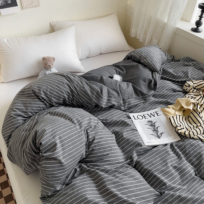 91家纺网 家纺一手货源 找家纺 大柏树 2025新款A类色织全棉水洗棉单品系列-单被套 灰细条