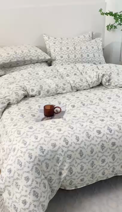 91家纺网 家纺一手货源 找家纺 瑞米家居 2024新款A类全棉针织棉四件套 觅风拾花