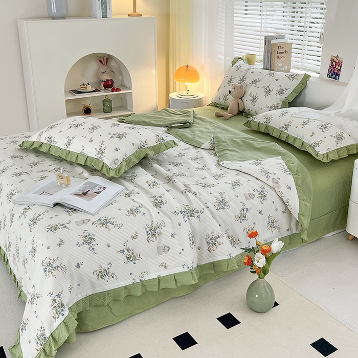 91家纺网 家纺一手货源 找家纺 富之航 2024新款时尚舒适泡泡棉夏被四件套菲菲兔