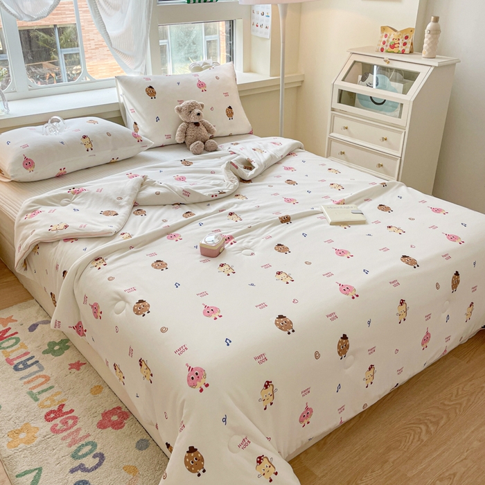 91家纺网 家纺一手货源 找家纺 沐慕 2024新款小清新加厚亲肤针织棉夏被 甜甜圈