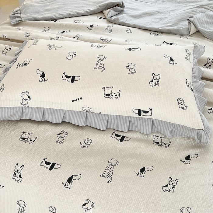 91家纺网 家纺一手货源 找家纺 富之航 2024新款时尚舒适泡泡棉夏被四件套班尼狗