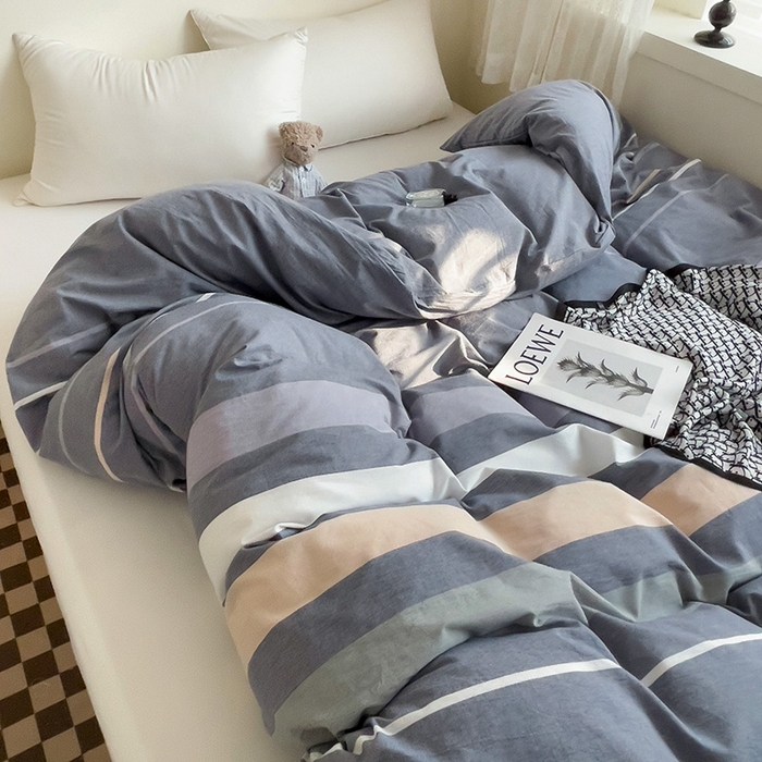 91家纺网 家纺一手货源 找家纺 大柏树 2025新款A类色织全棉水洗棉单品系列-单被套 流年灰