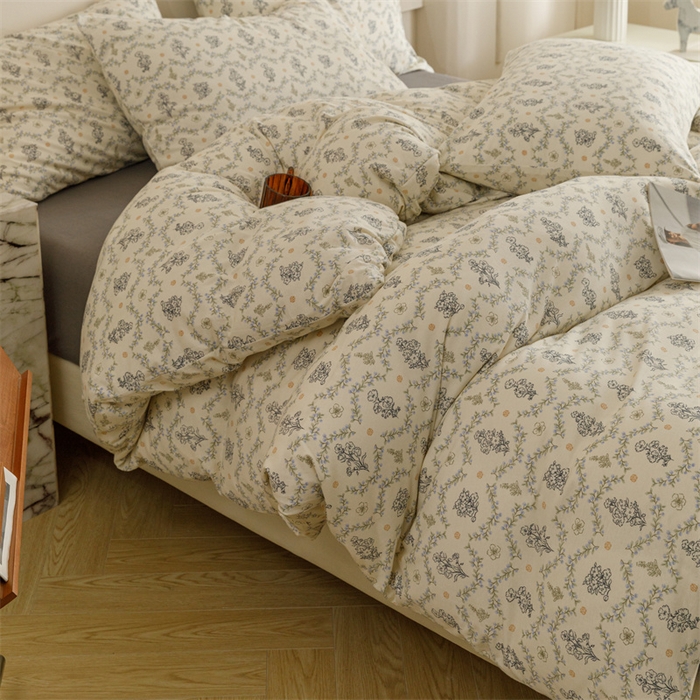 91家纺网 家纺一手货源 找家纺 瑞米家居 2024新款A类全棉针织棉四件套 觅风拾花