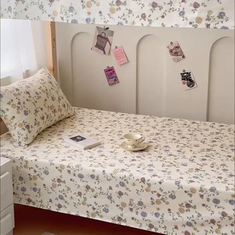 91家纺网 家纺一手货源 找家纺 金丝鸟 2024新款学生款A类全棉老粗布床单 花蔓