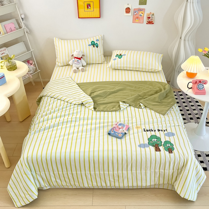 91家纺网 家纺一手货源 找家纺 雅居纺家纺 2024新款全棉绣花夏被可配同款老粗布四件套 夏被-发财树