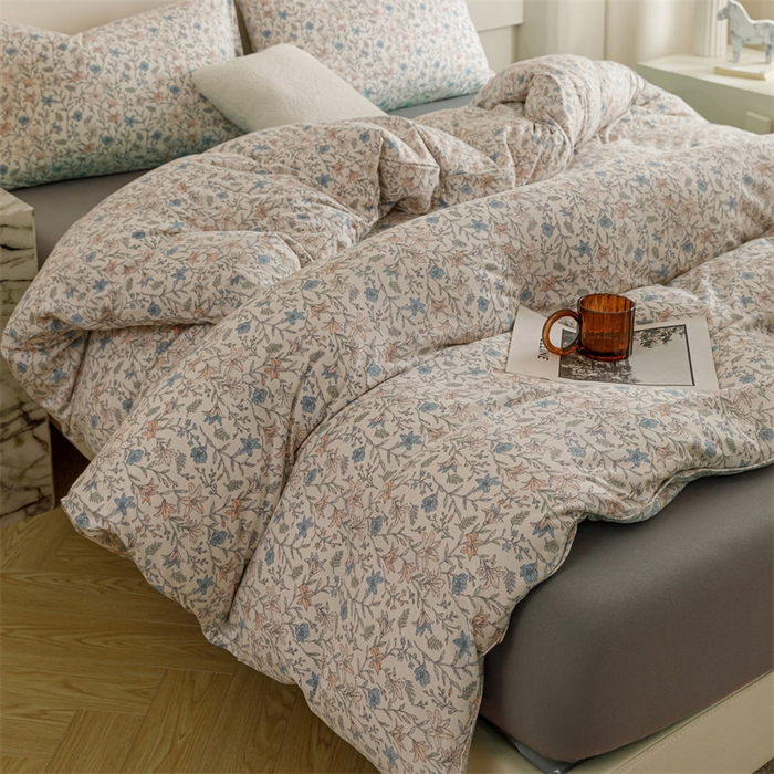 91家纺网 家纺一手货源 找家纺 瑞米家居 2024新款A类全棉针织棉四件套 百合花香