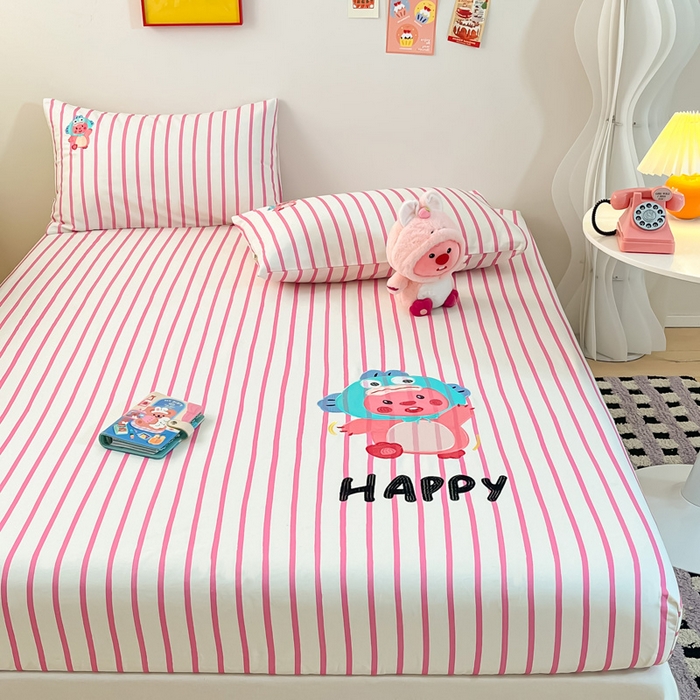 91家纺网 家纺一手货源 找家纺 雅居纺家纺 2024新款全棉绣花A类老粗布单品系列 老粗布-小海狸-粉