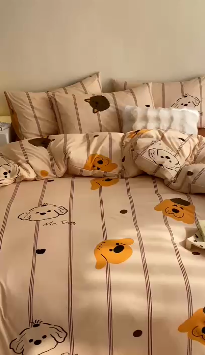 91家纺网 家纺一手货源 找家纺 瑞米家居 2024新款A类全棉针织棉四件套 调皮汪