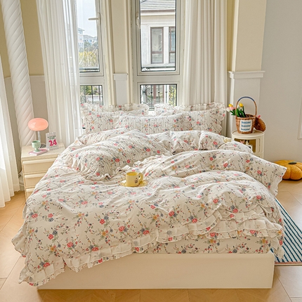 91家纺网 家纺一手货源 找家纺 （总）宜凡 2024新款全棉床笠双层花边四件套