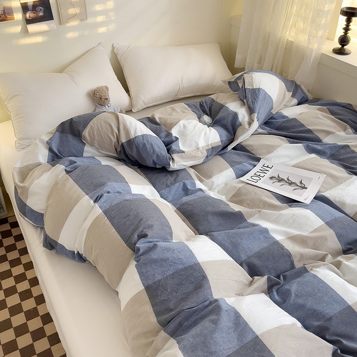 91家纺网 家纺一手货源 找家纺 大柏树 2025新款A类色织全棉水洗棉单品系列-单被套 蓝大格