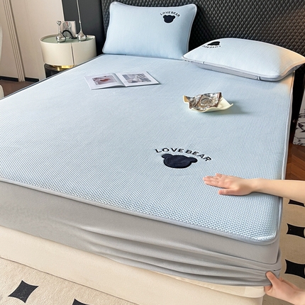 91家纺网 家纺一手货源 找家纺 子曰 2024新款PE中分子凉席 天空蓝床笠款