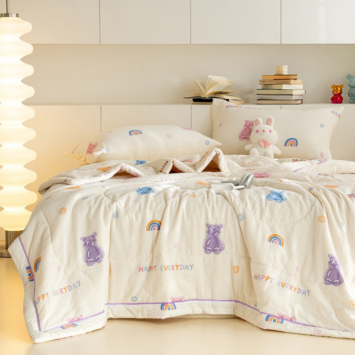 91家纺网 家纺一手货源 找家纺 壹张床 2025新款提花泡泡棉夏被夏凉被空调被 果冻熊-紫