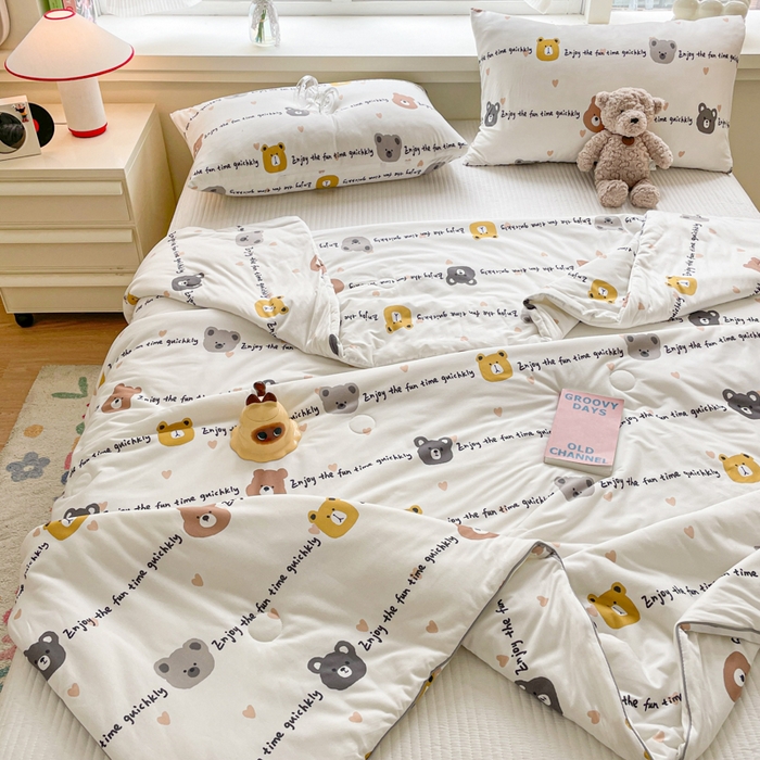 91家纺网 家纺一手货源 找家纺 沐慕 2024新款小清新加厚亲肤针织棉夏被 萌萌熊