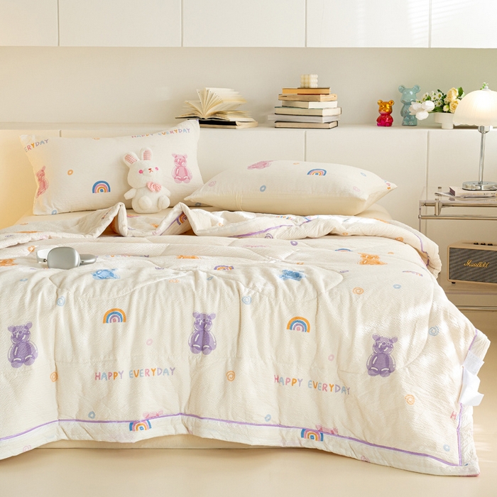 91家纺网 家纺一手货源 找家纺 壹张床 2025新款提花泡泡棉夏被夏凉被空调被 果冻熊-紫