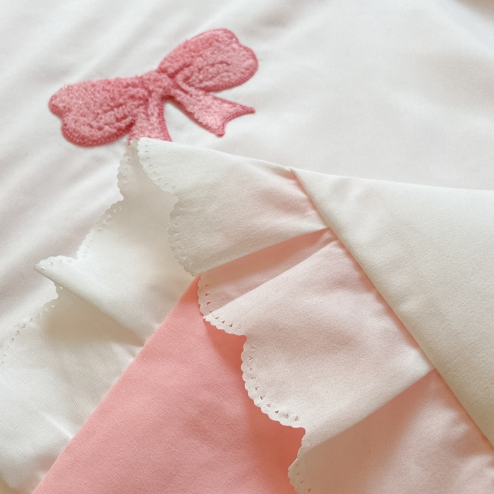 91家纺网 家纺一手货源 找家纺 沐慕 2024新款毛巾绣印花夏被四件套 蝴蝶结-白