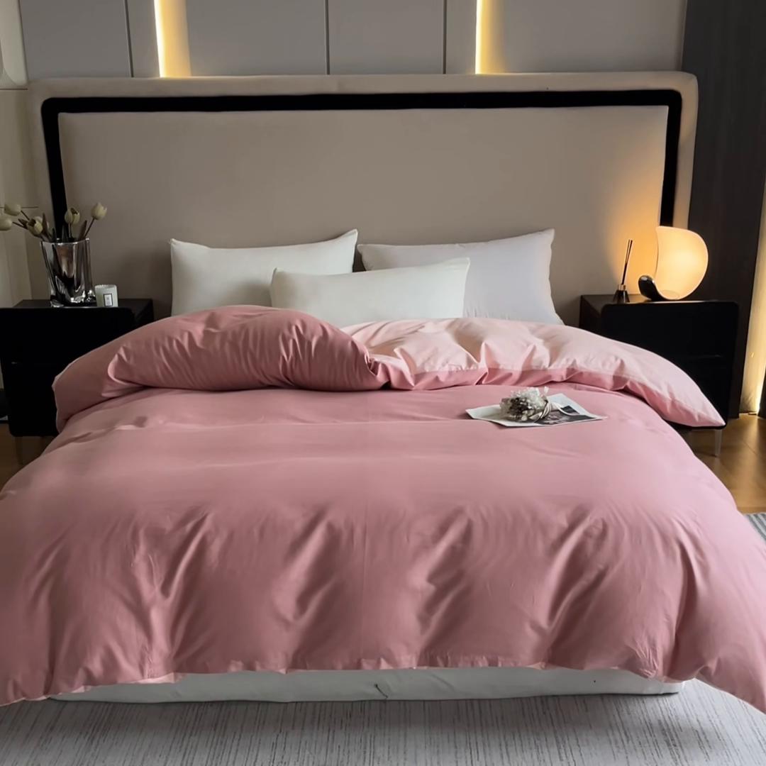 91家纺网 家纺一手货源 找家纺 澳梵2024新款60s全棉纯色单品被套 蜜豆粉-白桃粉