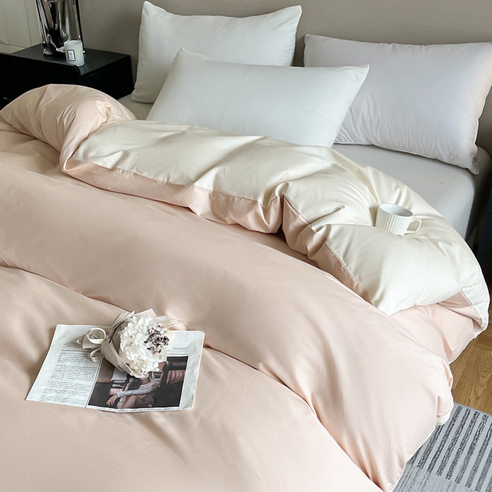 91家纺网 家纺一手货源 找家纺 澳梵2024新款60s全棉纯色单品被套 奶昔白-白桃粉